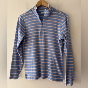 L.L. Bean Blue and Orange French Sailor Stripe Quarter Zip Pullover Sweater